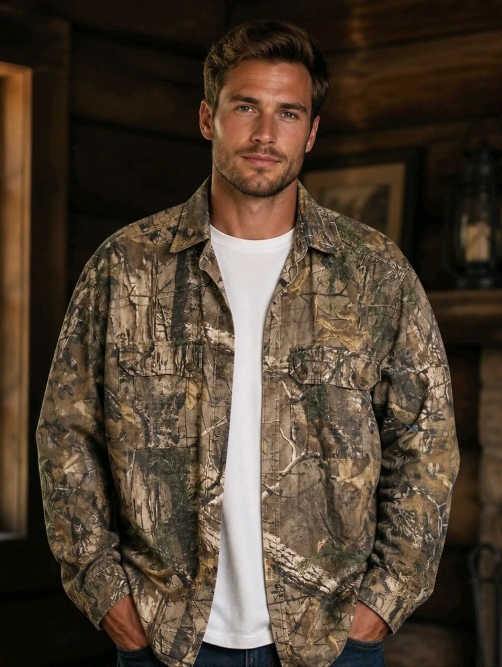 Lightweight Camouflage Shirt Jacket - Brown/Green #750